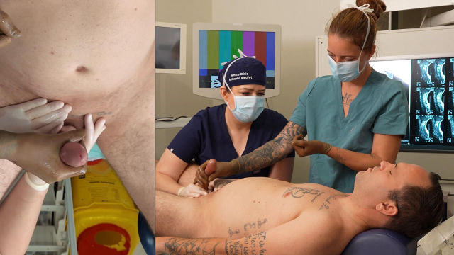 wanking the patient with latex gloves